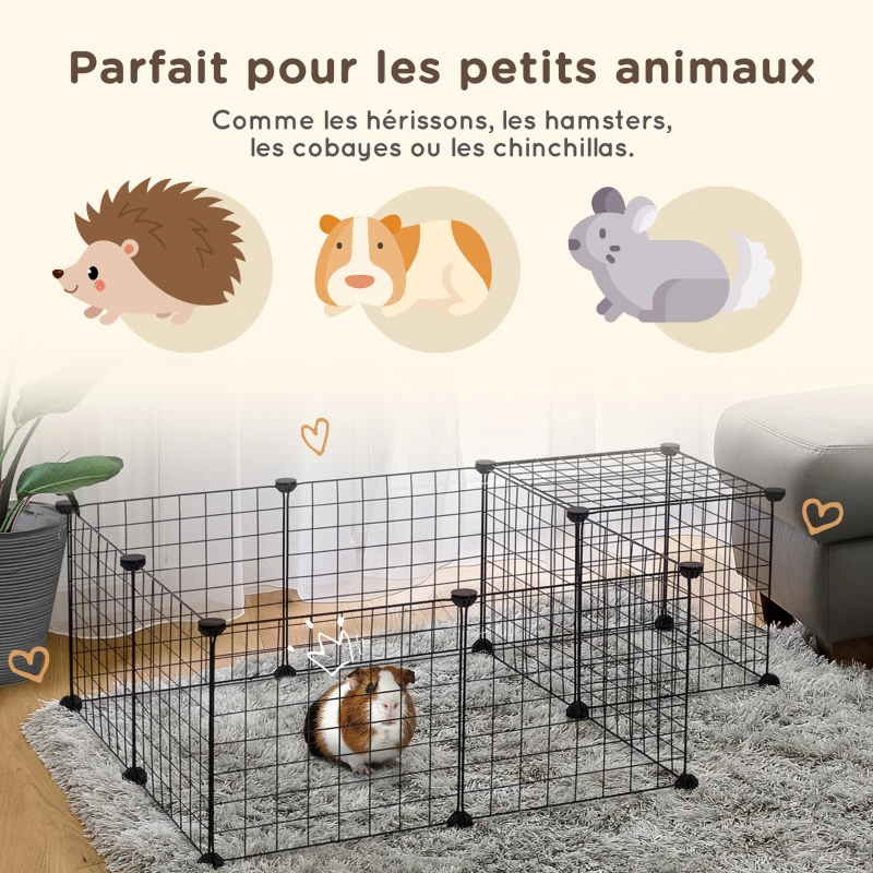 PawHut Cage parc enclos pour animaux domestiques L 106 x l 73 x H 36 cm bords arrondis fil métallique noir