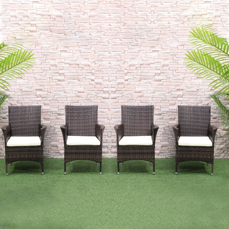 Outsunny 4 PC Rattan Chair Set, Patio Sofa Chairs Set, Cushioned Outdoor Rattan Furniture