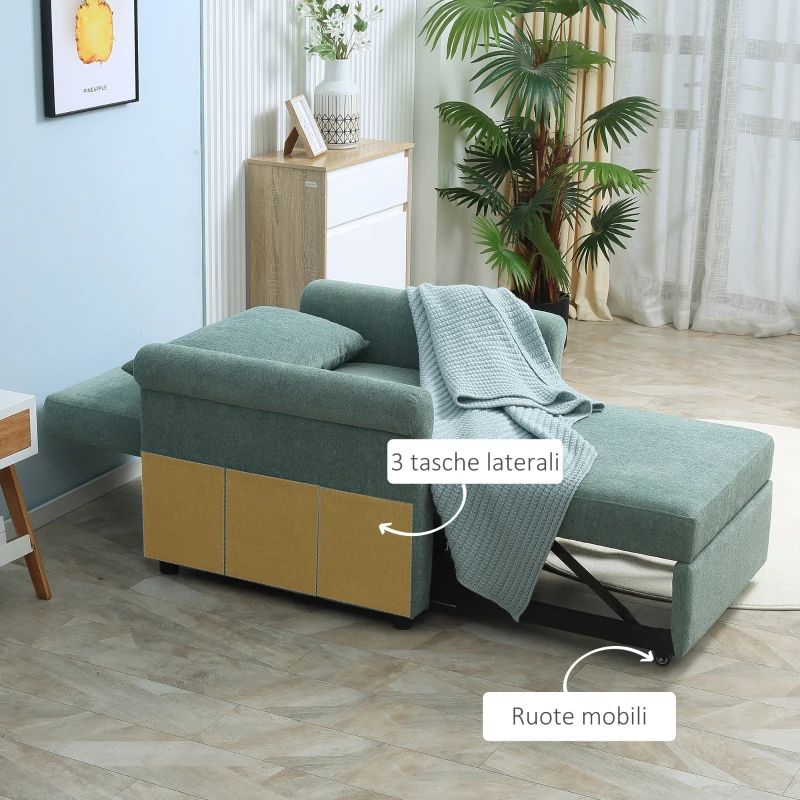 HOMCOM Poltrona Letto Singolo Salvaspazio Reclinabile su 4 Livelli con Seduta Imbottita, 96x84.5x87.5cm, Verde