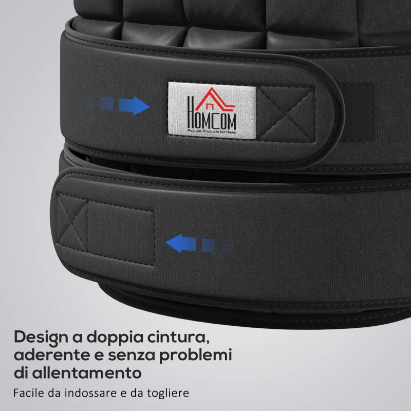 HOMCOM Giubbotto Zavorrato 20kg Unisex 38 Pesi Singoli, Imbottitura, Chiusure con Velcro, Nero