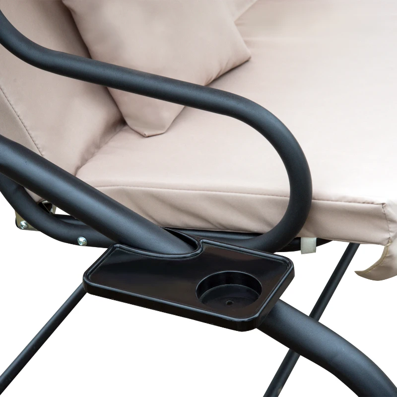 Outsunny Dondolo da Giardino 3 Posti Convertibile in Letto a Dondolo, Tetto e Struttura in Acciaio, 200x120x164cm Marrone Chiaro