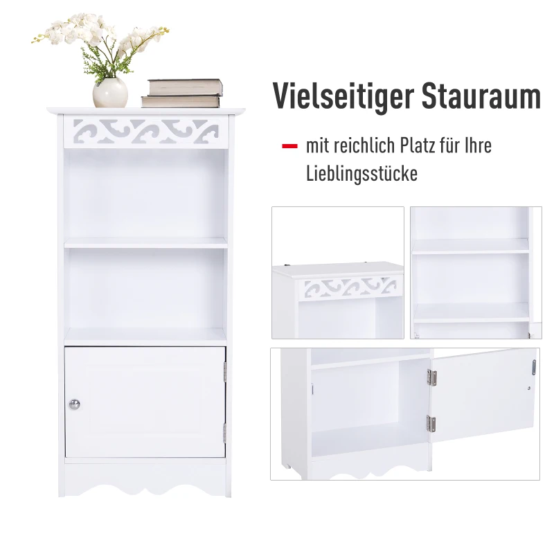 HOMCOM Sideboard, Küchenkommode mit 3 Fächern, Badschrank, Aufbewahrungsschrank, Küchenschrank, Beistellschrank für Wohnzimmer, Schlafzimmer, Weiß, 40 x 23 x 80 cm