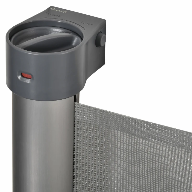 PawHut Cancelletto per Cani di Sicurezza per Cani Estensibile fino 140cm, Barriera Avvolgibile per Porte, Scale, Corridoi, Grigio