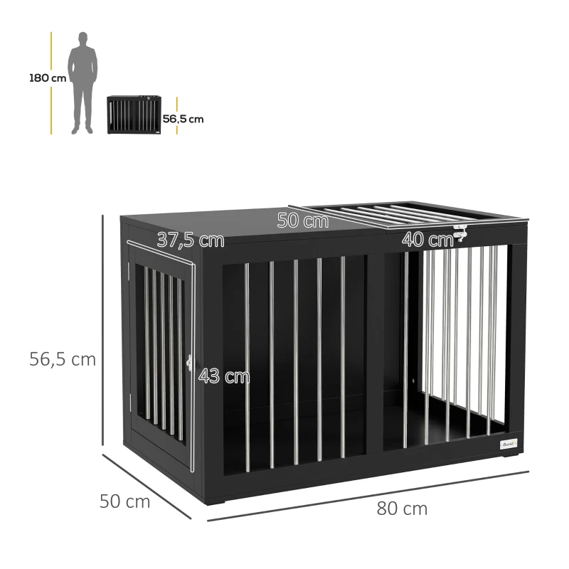 PawHut Hundekäfig Hundebox Hundetransportbox, 2 Türen, verriegelbar, Stahlgitter, 80 cm x 50 cm x 56,5 cm, Schwarz(m-3)