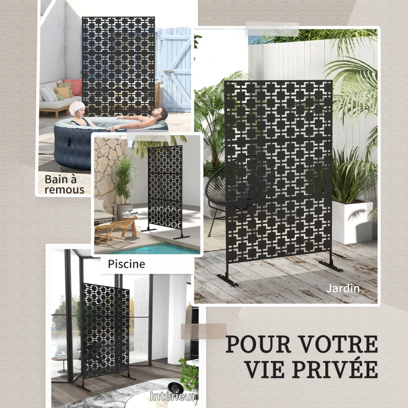 Outsunny Panneau brise vue décoratif paravent extérieur à motif géométrique ajouré en métal - 122 x 45 x 198 cm, noir