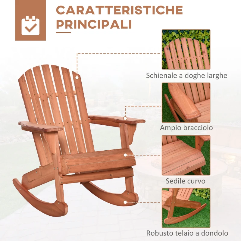 Outsunny Sedia Adirondack in Legno, Sedia a Dondolo per Giardino ed Esterni Impermeabile, 77x94x97cm Teak