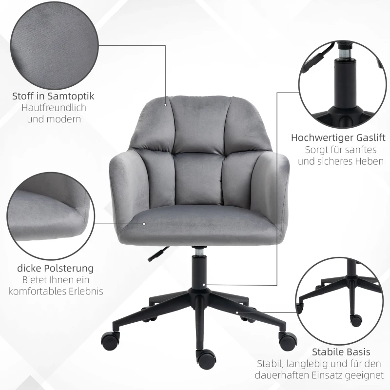 Vinsetto Bürostuhl, 5 Rollen, höhenverstelbar, modernes Design, 58 cm x 58,5 cm x 86 cm, Grau