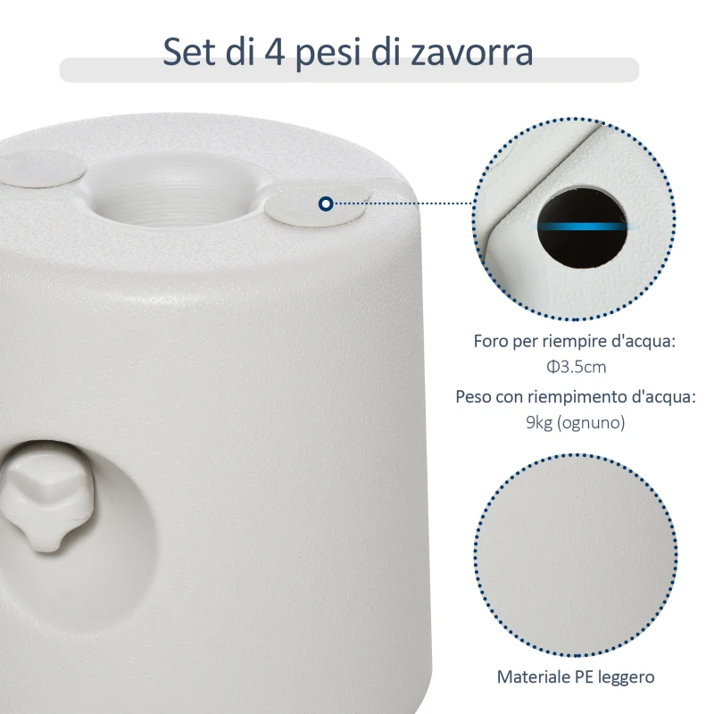 Outsunny Set 4 Pezzi Pesi Riempibili con Acqua o Sabbia per Gazebo Plastica PE 22 x 24 x 25 cm Bianco