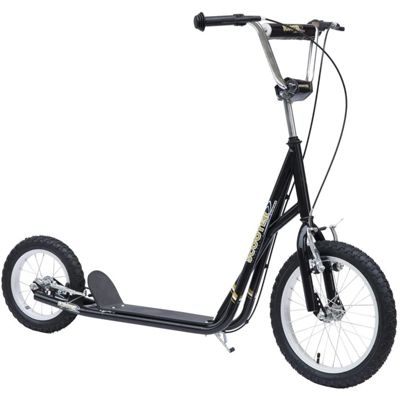 HOMCOM Kids Scooter, Teen Kick Scooter with Rubber Wheels, 16" Front Wheel, Height Adjustable Handlebar, Dual Brakes, Kick Stand, for 5+ Years, Black