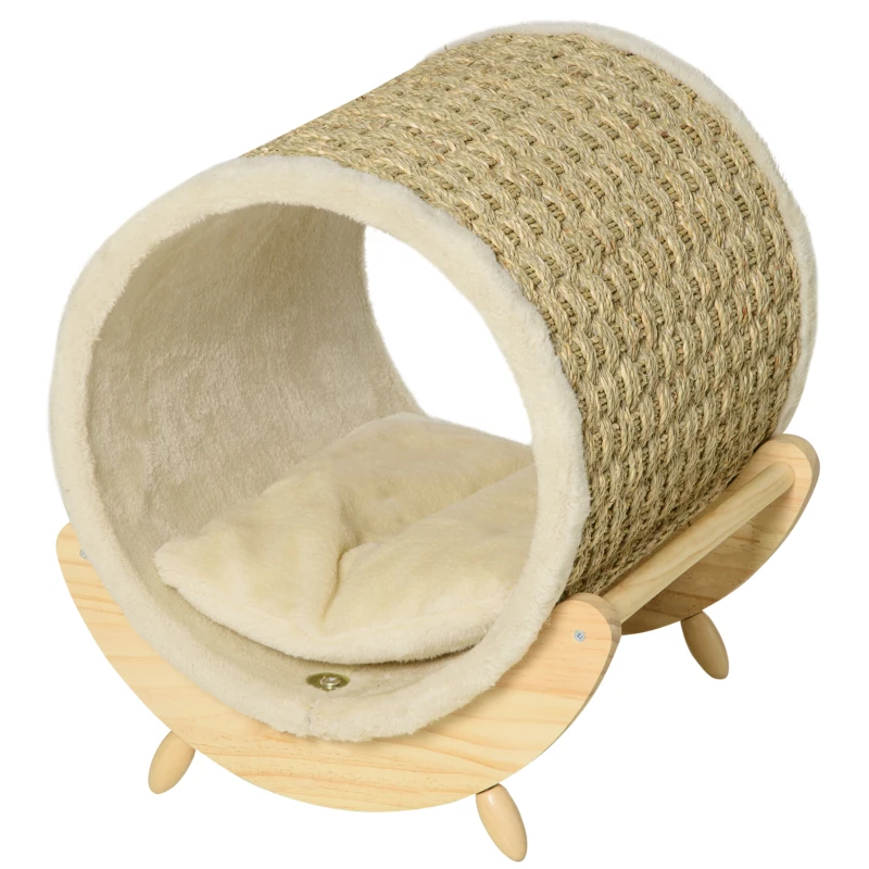 PawHut Raised Cat House, with Scratcher - Beige