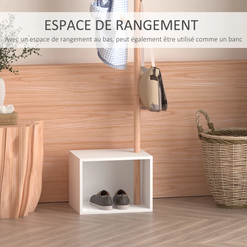 HOMCOM Meuble rangement porte-manteaux 2 en 1 design contemporain cosy dim. 40L x 30l x 180H cm MDF blanc bois massif bambou
