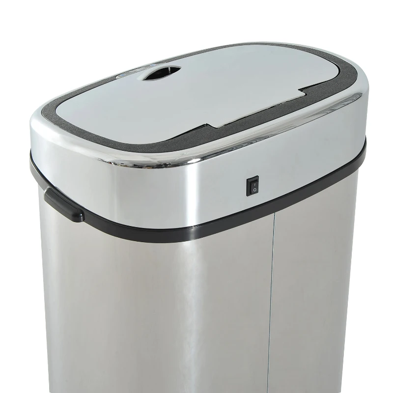 HOMCOM Papelera de Cocina 68L con Sensor de Infrarroja de Apertura Automática y Contacto Manual 40,5x29,5x78 cm Plata