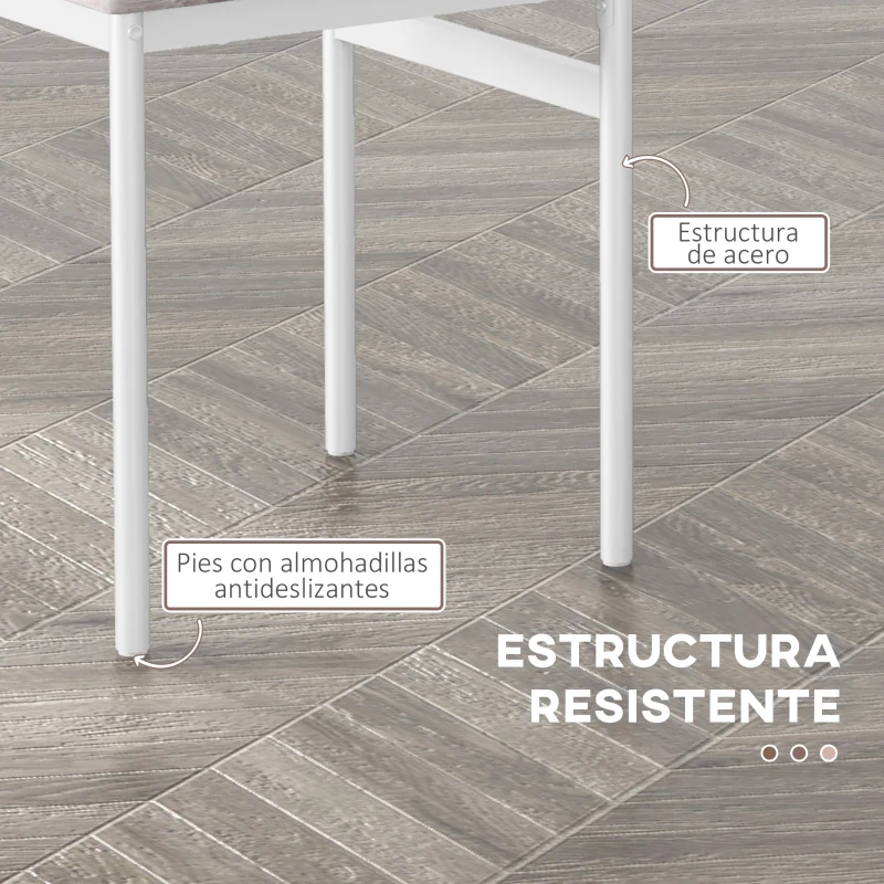 HOMCOM Conjunto de Comedor 5 Piezas Juego de 1 Mesa y 4 Sillas con Pies Acero para Cocina 110x70x75 cm Madera Natural y Blanco