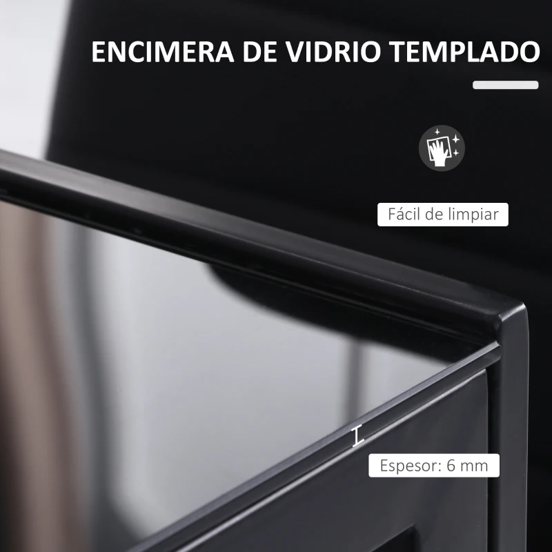 HOMCOM Mesa de Cocina de Cristal para 4-6 Personas con Patas de Metal Multifuncional para Cocina Salón 120x60x75 cm Negro