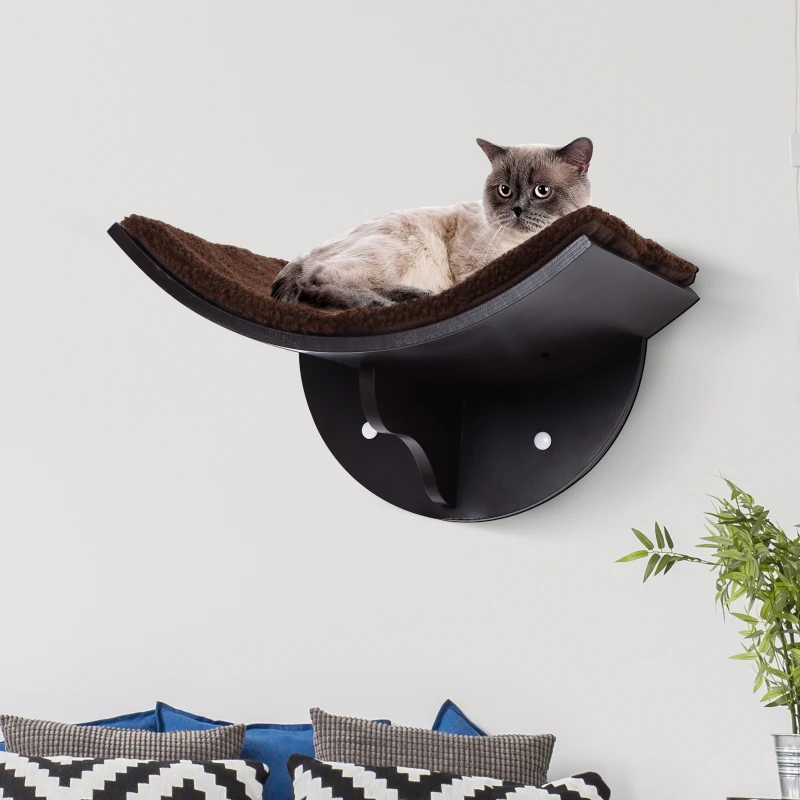 PawHut Cama de Gato Montada en la Pared de Forma U con Almohadilla Extraíble Área de Juego para Gatos Dseño Curvo Cómodo Carga 4,5 kg 41x28x21cm Marrón