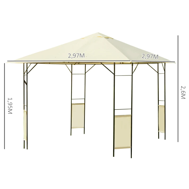 Outsunny Tonnelle Barnum pavillon de Jardin dim. 3L x 3l x 2,6H m métal époxy Toile Polyester Haute densité crème