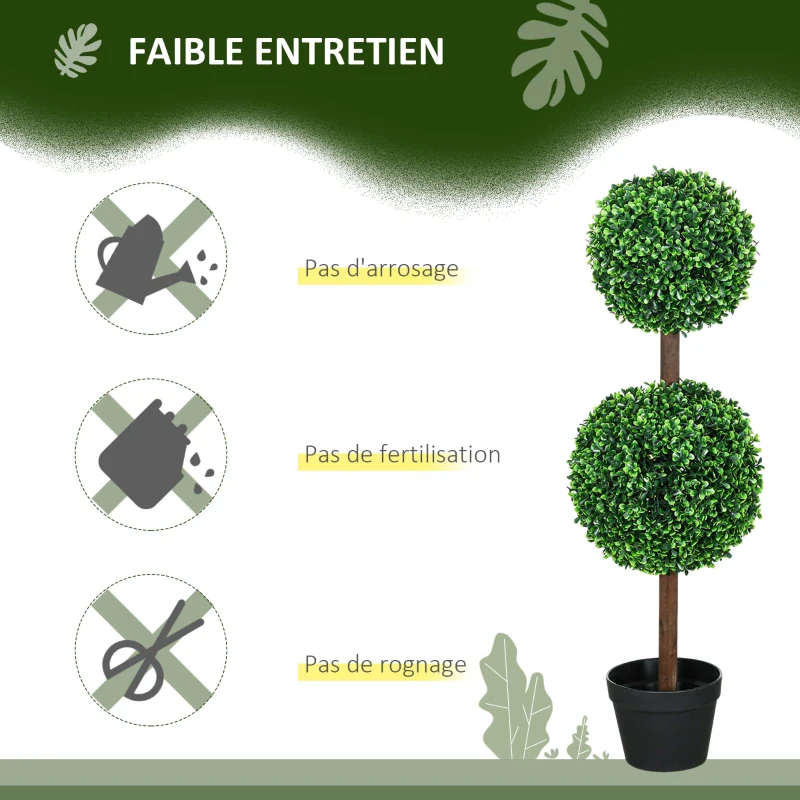 HOMCOM Lot de 2 arbres buis artificiel double boules avec tronc et pot inclus - hauteur 90 cm vert
