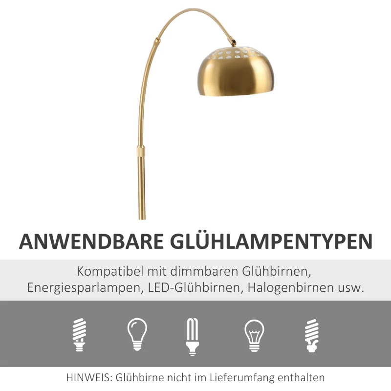 HOMCOM Bogenlampe Stehlampe Wohnzimmer mit vergoldeter Lampenschirm Stehleuchte 40W Bogenleuchte mit E27 Fassung Schirm für Schlafzimmer Büro Retro Metall Schwarz+Gold 30 x 100 x 167 cm
