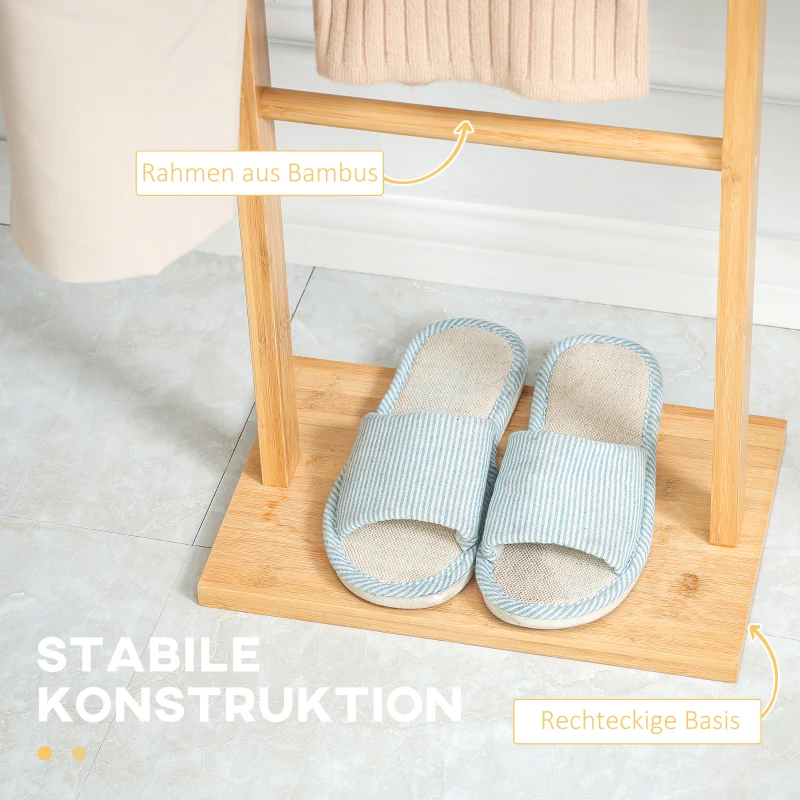 HOMCOM Moderner Garderobenständer, 2 Haken & 3 Stangen, robustes Bambus, 36x24x168 cm, Natur