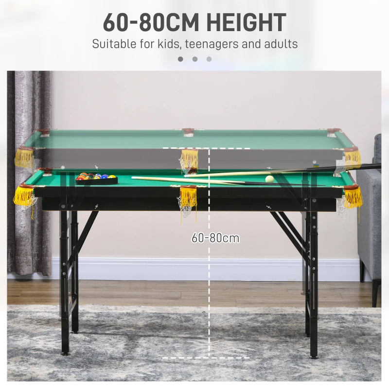 SPORTNOW Tavolo da Gioco Pieghevole 2 in 1 per Biliardo e Ping pong con Accessori Inclusi, 140x63x60-80 cm