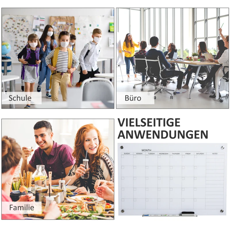 Vinsetto Whiteboard Kalender 90 x 60cm Wandkalender mit Stiftablage Trocken Abwischbar Wochenplaner mit 4 Stifte, Radierer, Monatskalender für Büro Schule Küche Zuhause