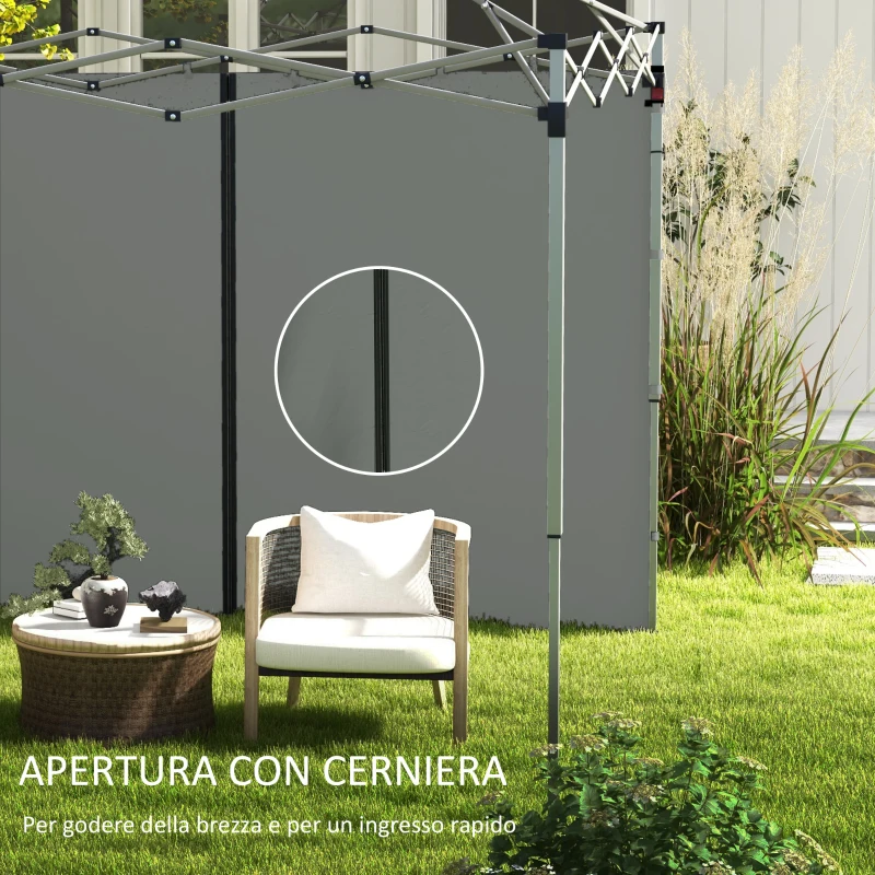 Outsunny Set 2 Pareti Gazebo 3x3 e 3x6 m in Tessuto Oxford con Porte a Cerniera, 295x195 cm, Grigio Scuro