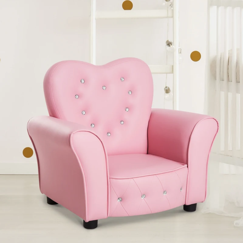 HOMCOM Sillón Infantil Sofá para Niños Decorativo en Forma de Corazón con Asiento Reposabrazos Acolchados Respaldo Alto 59x41,5x49 cm Rosa