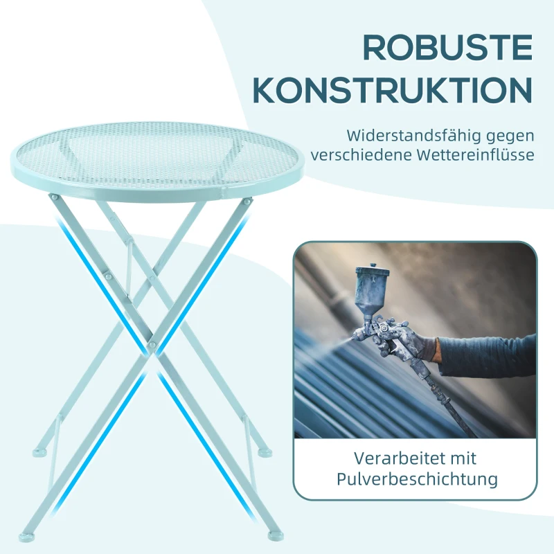 Outsunny Garten Sitzgruppe für 2 Personen Bistro-Set Garnitur 1 Tisch+2 faltbare Stühle für Terrasse Balkon Metall Blau