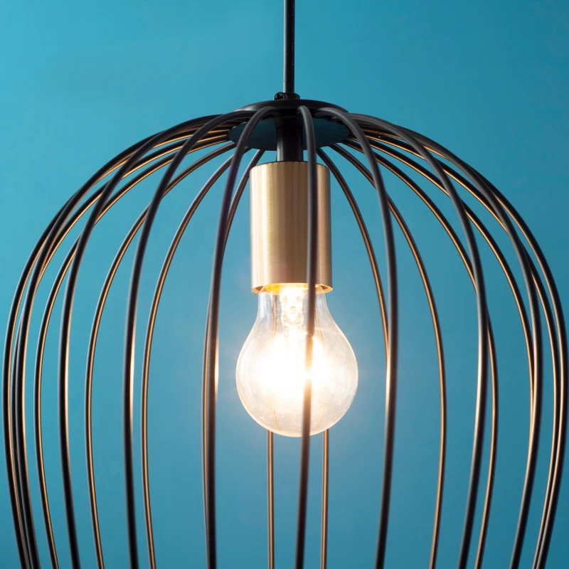 HOMCOM Hängeleuchte im Industrie-Design, höhenverstellbar, inkl. Montagematerial, 26 cm x 26 cm x 130 cm, Schwarz + Gold