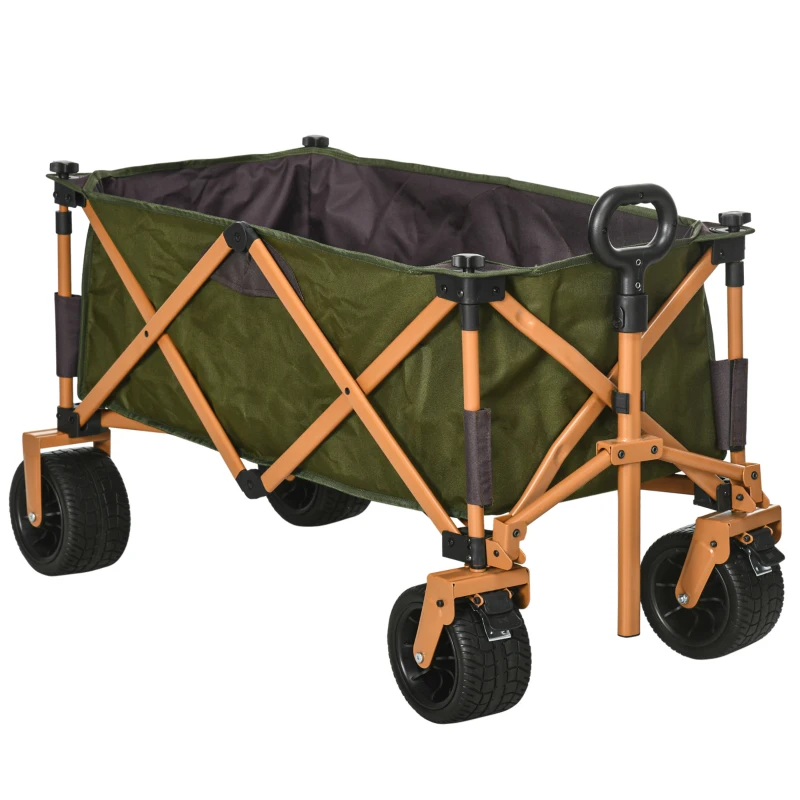 Outsunny Bollerwagen, klappbar, mit Klapptisch, Stahlrahmen, höhenverstellbarer Griff, Grün, 108 x 55 x 93 cm