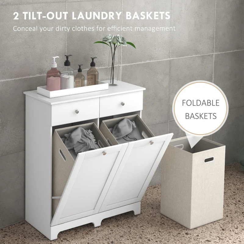 HOMCOM Duo Hamper Laundry Storage Cabinet - White