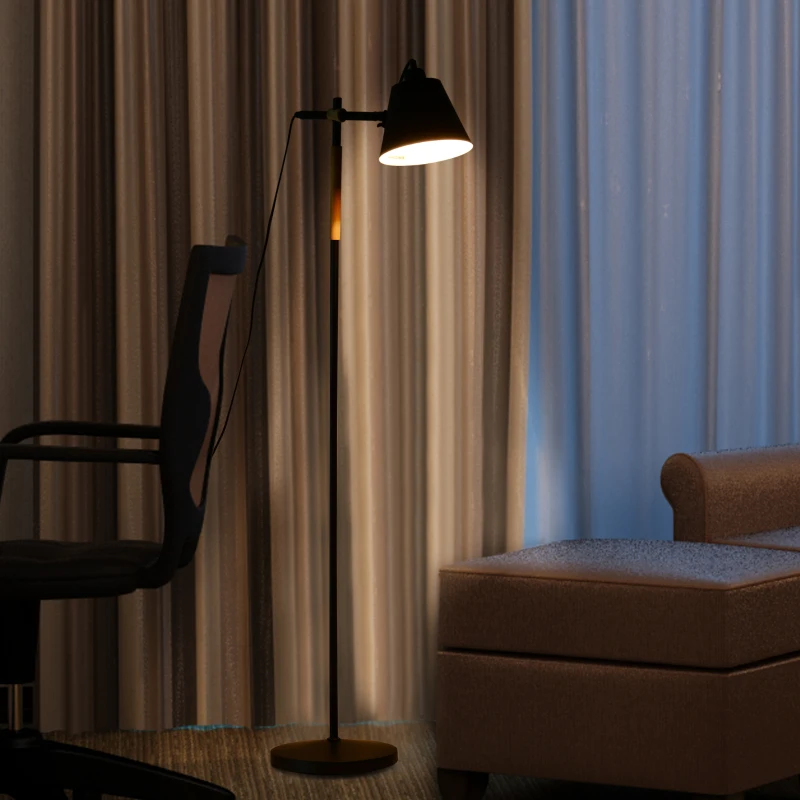 HOMCOM Lámpara de Pie Industrial Vintage para Dormitorio Estudio Salón con Luces E27 40W Pulsador de Pie Pantalla Ajustable 54x30x155cm