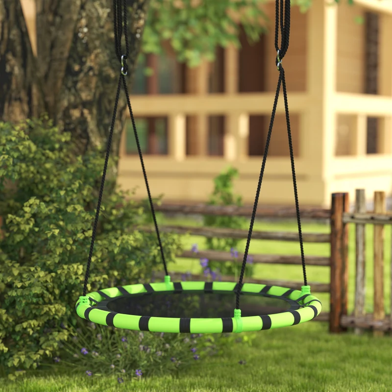AIYAPLAY 100cm Diameter Kid Nest Swing Seat with Height Adjustable Ropes for Outdoor, Indoor, Black/Green