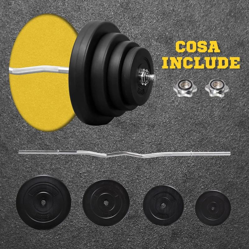 HOMCOM Set di Bilanciere e Dischi da 70 kg totali con 8 Pesi, Bilanciere Palestra Regolabile Antiscivolo in Acciaio, Plastica e Sabbia, Barra Ø25 mm, 140x38.5x38.5cm, Nero