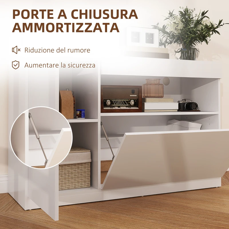 HOMCOM Credenza Moderna Bassa con Ante Ammortizzate e Apertura a Pressione, Ripiani Regolabili, Bianco