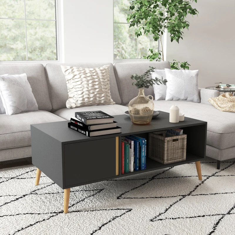 HOMCOM Coffee Table for Living Room, Modern Centre Table with Storage Compartments and Cabinets, Rectangular Side Table, 115x 58x 45cm, Grey