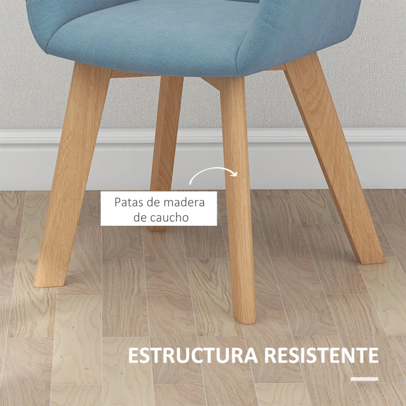 HOMCOM Juego de 2 Sillas de Comedor Modernas Tapizadas en Terciopelo con Patas de Madera para Salón 54x57x80 cm Azul