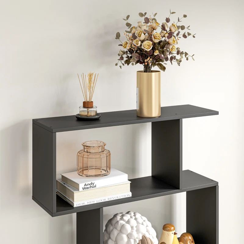 HOMCOM Bibliothèque étagère Zig zag Design Contemporain 80L x 23l x 192H cm 6 Niveaux Noir