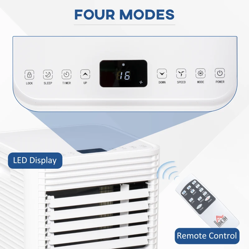 HOMCOM 7000 BTU Portable Air Conditioner for Cooling Dehumidifier Fan, Air Conditioning Unit for Room up to 26m², with Remote, 24H Timer, Window Mount Kit, R290, A Energy Efficiency, 785W