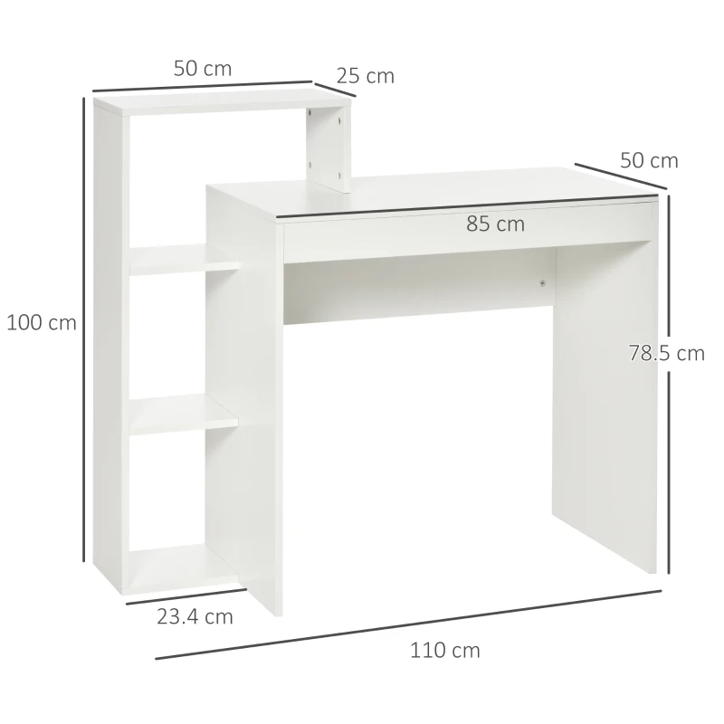 HOMCOM Compact Computer Desk with Storage Writing Table Modern for Flat Office Bedroom w/ Storage Shelf Rack Integrated Bookcase, White