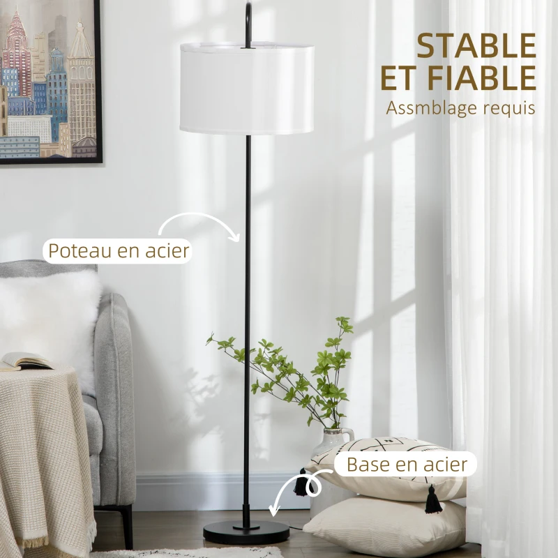 HOMCOM Lampadaire sur pied salon en métal noir moderne avec abat-jour câble de 180 cm 64 x 38 x 163,5 cm noir