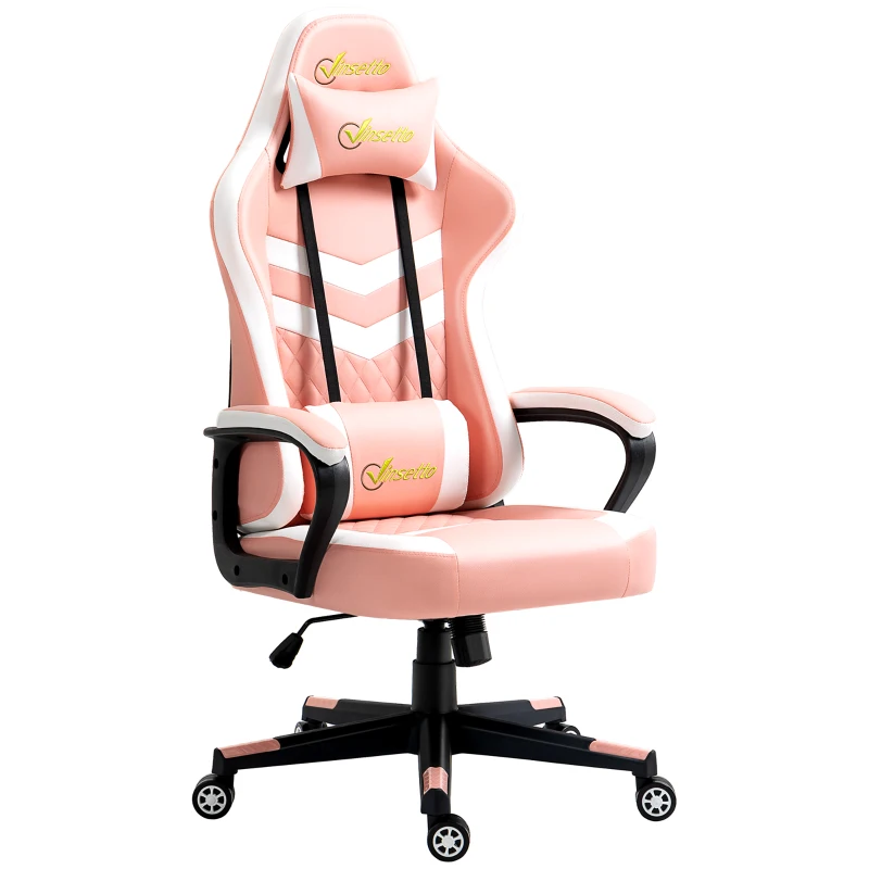 Vinsetto Gaming Chair, Computer Desk Chair with Lumbar Support, Faux Leather Racing Chair with Headrest and Swivel Wheels for Home Office, Pink