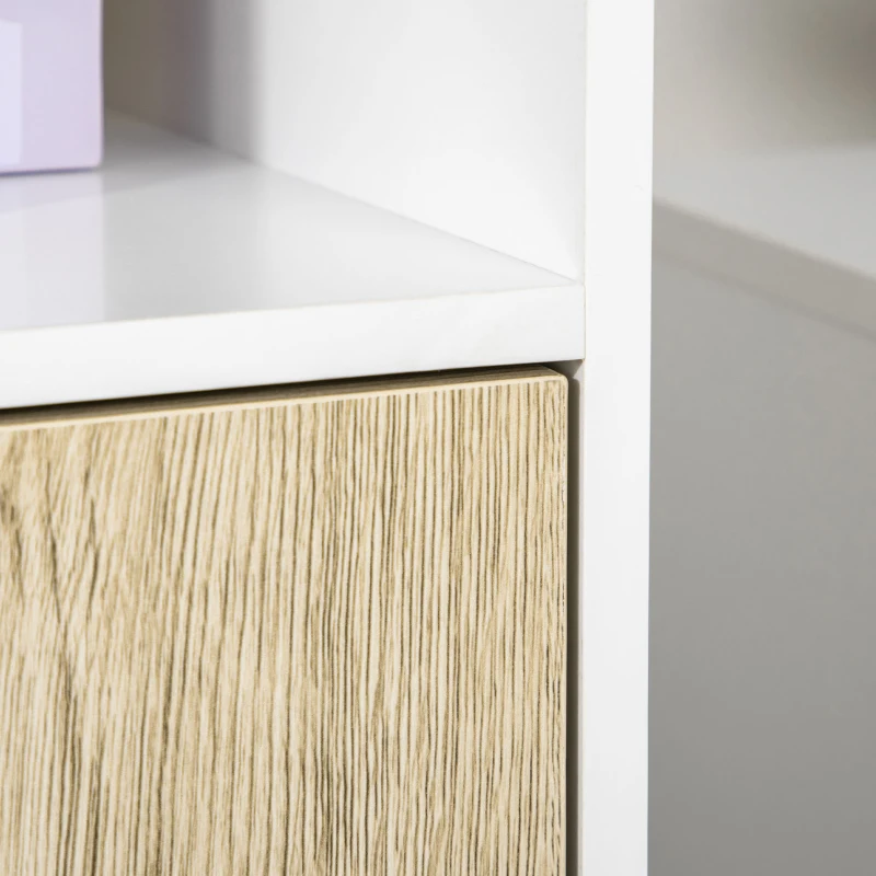 kleankin Armario Auxiliar de Baño con Armario y Estante Abierto para Lavabo Ducha Antivuelco 31,5x30x91cm Roble y Blanco