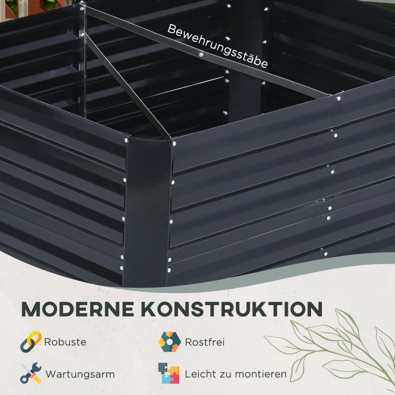 Outsunny Hochbeet, Pflanzkasten mit erweiterbarem Stützgitter, Stahl, dunkelgrau, 120 x 90 x 59 cm