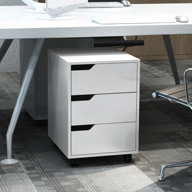 HOMCOM Cajonera de Oficina con Ruedas Mueble Archivador con 3 Cajones Cajonera para Escritorio Estudio 40x50x57,5 cm Blanco