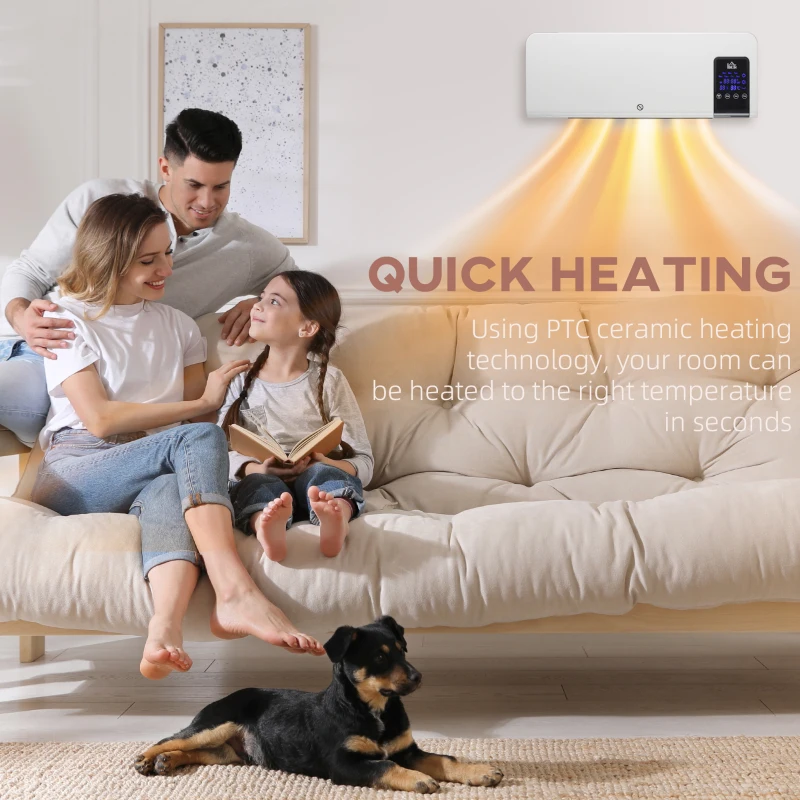 HOMCOM 2000W Wall-Mounted Heater, 18-45°C Temperature, White