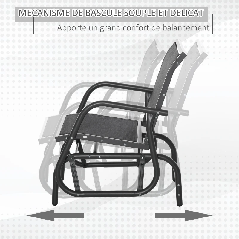 Outsunny Fauteuil à Bascule de Jardin Rocking Chair Design Contemporain métal textilène Noir
