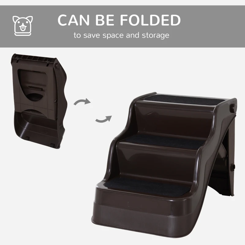 PawHut 3-steps Dog Stairs, Plastic Cat Ladder Lightweight, Pet Access Steps, for Bed, Sofa, Non-slip Stickers, Brown