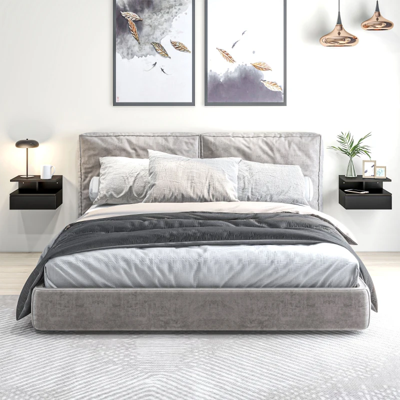 HOMCOM Set da 2 Comodini Sospesi per Camera da Letto con Cassetto e Mensola Superiore in Legno 35x32x22.5cm