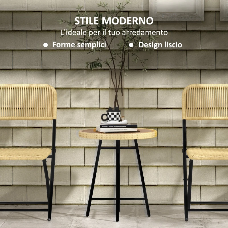 Outsunny Tavolino da Giardino Moderno in Rattan e Acciaio, 50x50x55 cm, Nero e color Legno